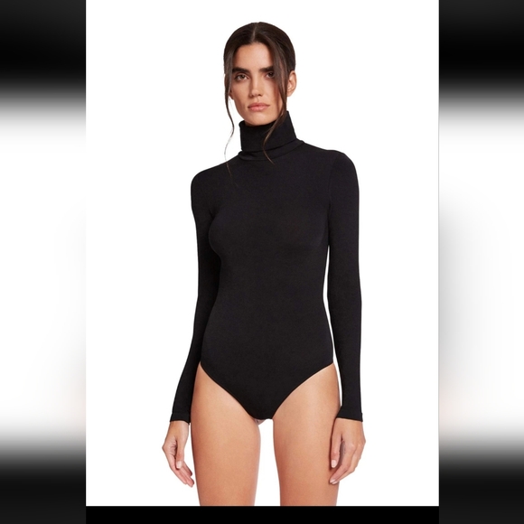 Wolford Tops - WOLFORD L49318 Colorado String-Body Turtleneck Black Bodysuit Size M